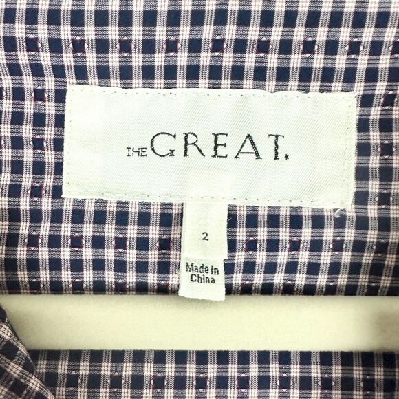 The Great Ruffle Oxford Shirt Size 2 US Medium Plaid Cotton Peplum Long Sleeve - Picture 4 of 5